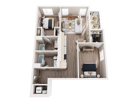 Floor plan for 2 beds, 2 baths, 1075 sqft